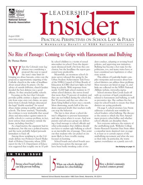No Rite of Passage: Coming to Grips with Harassment and Bullying ...