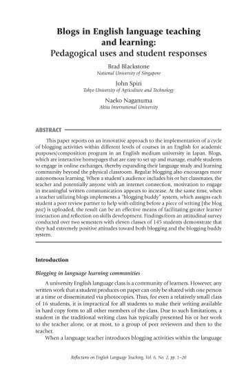 Blogs in English language teaching and learning: Pedagogical uses ...
