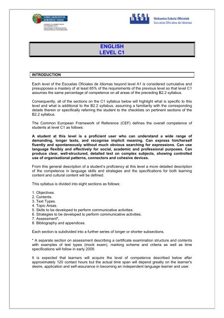 C1 Course Syllabus Escuelas Oficiales De Idiomas Del Pais Vasco