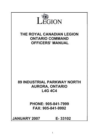Legion Officers' Manual - Ontario Command