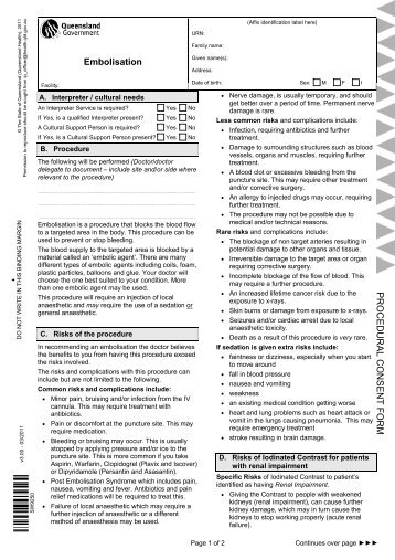 Embolisation PROCEDURAL CONSENT FORM - Queensland Health