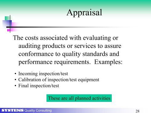 Cost of Quality As a Driver for Continuous - Systems Quality ...