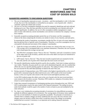 CHAPTER 8 INVENTORIES AND THE COST OF GOODS SOLD