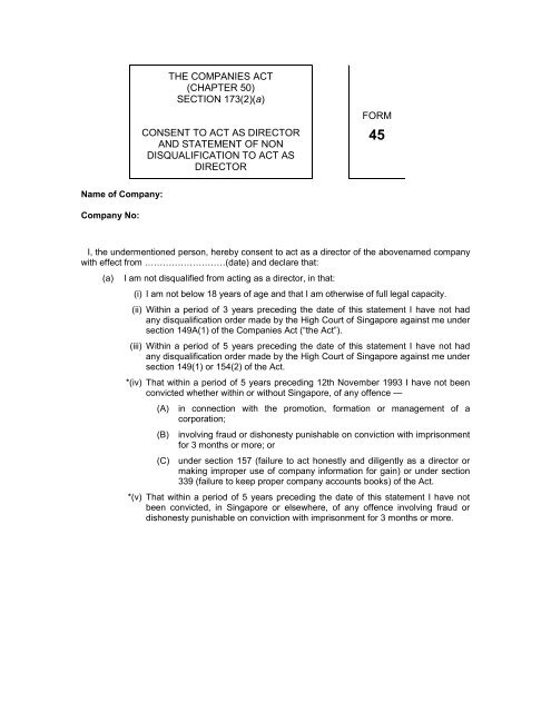 THE COMPANIES ACT (CHAPTER 50) SECTION 173(2)(a ... - ACRA