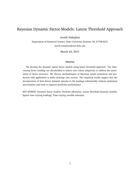 Bayesian Dynamic Factor Models - Department of Statistical Science ...