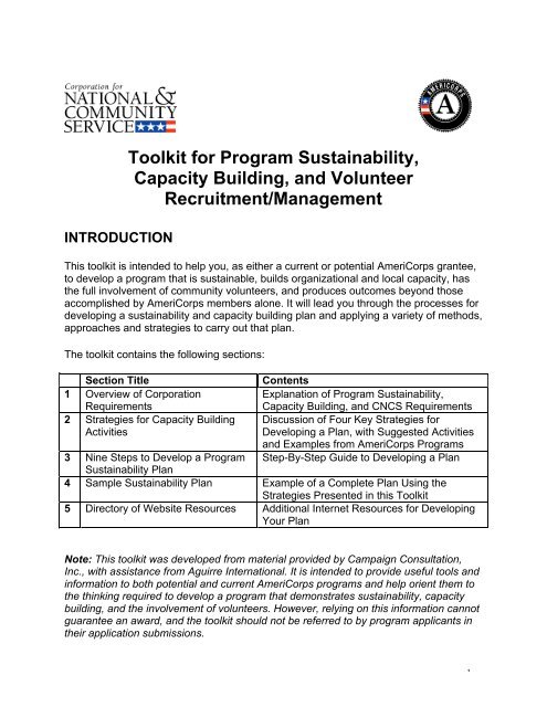 Toolkit for Program Sustainability, Capacity Building, and Volunteer ...