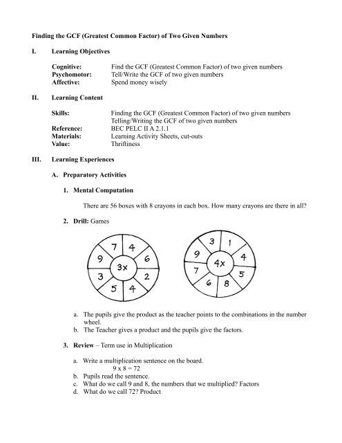 Finding the GCF (Greatest Common Factor) of Two Given ... - E-Turo
