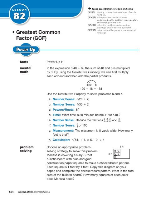 • Greatest Common Factor (GCF)