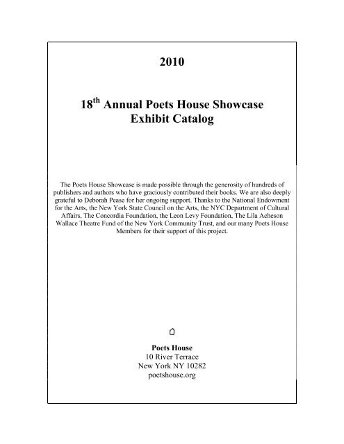 2010 18 Annual Poets House Showcase Exhibit Catalog