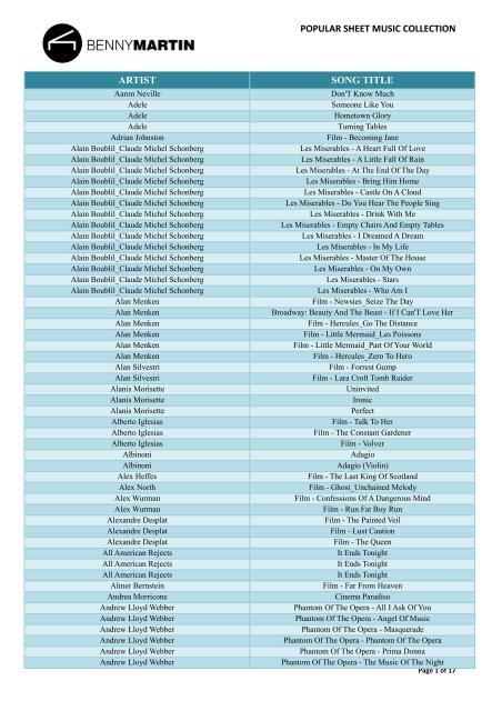 popular sheet music collection artist song title - Benny Martin