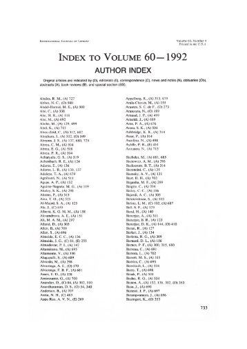 INDEX TO VOLUME 60 1992 - Index of