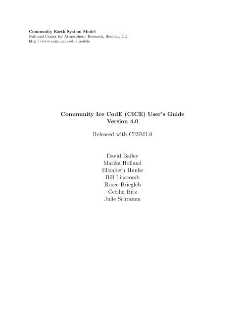 Community Ice CodE (CICE) User's Guide Version 4.0 ... - CESM