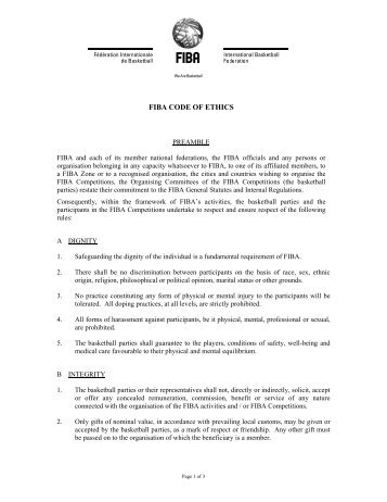 FIBA CODE OF ETHICS