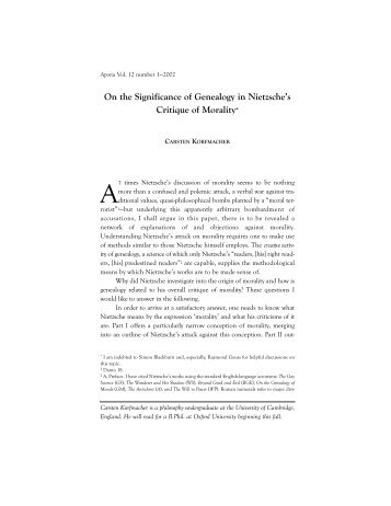 On the Significance of Genealogy in Nietzsche's Critique - Aporia