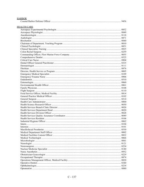 navy officer manpower and personnel classifications - US Navy ...