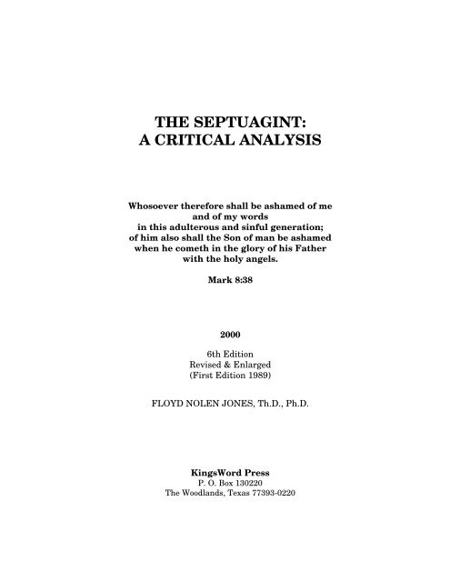 The Septuagint: A Critical Analysis - Christian Mission Connection