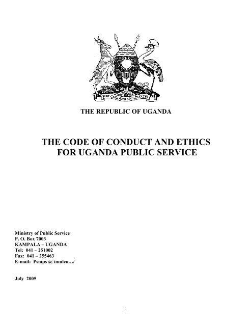 Code of conduct and Ethics for Uganda - Ministry of Public Service