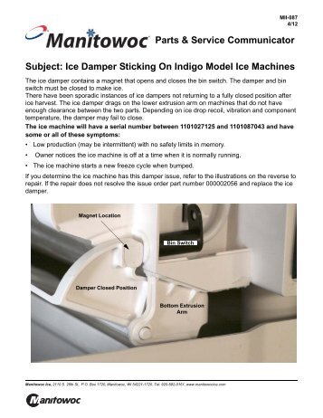 Ice Damper Sticking On Indigo Model Ice Machines - Manitowoc Ice