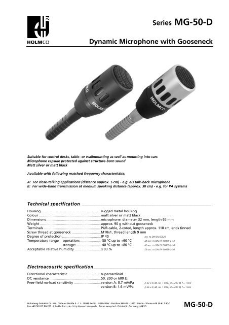 Series MG-50-D Dynamic Microphone with Gooseneck MG-50-D