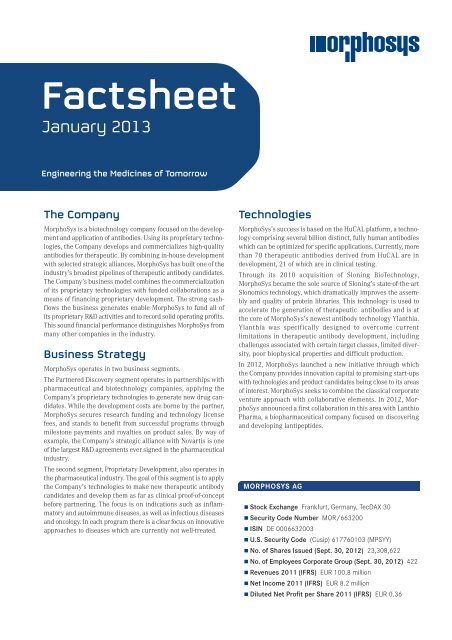 Download the Corporate Factsheet (PDF) - MorphoSys