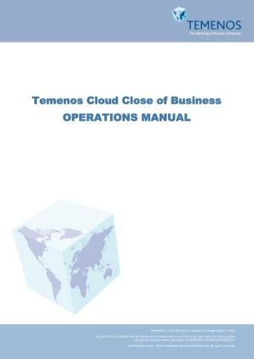 Temenos Cloud Close of Business OPERATIONS MANUAL