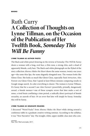 A Collection of Thoughts on Lynne Tillman - The Literary Review