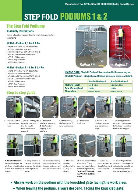 Step Fold Podium Specification Sheet - Rapid Platforms