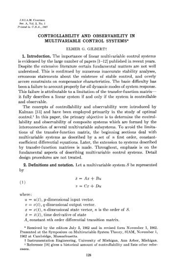 Controllability and Observability in Multivariable Control Systems