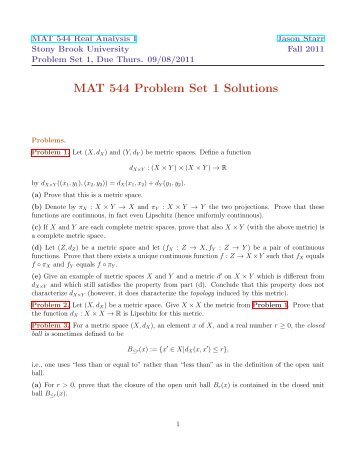 MAT 544 Problem Set 1 Solutions - SUNY, Stony Brook - Stony ...