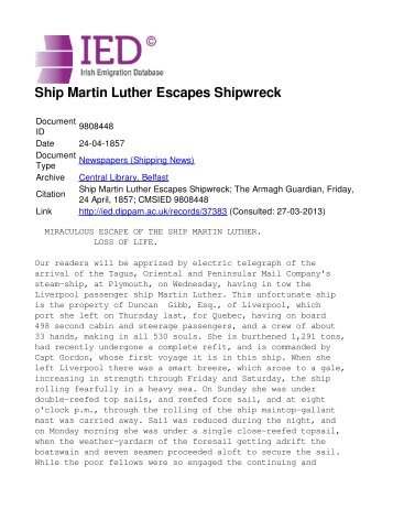 Ship Martin Luther Escapes Shipwreck - Ied - dippam