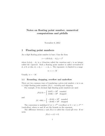 Notes on floating point number, numerical computations and pitfalls ...