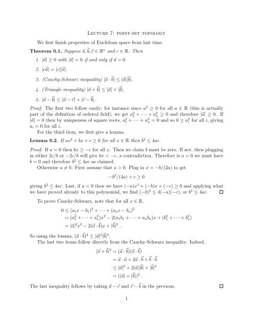 Lecture 7: point-set topology We first finish properties of Euclidean ...