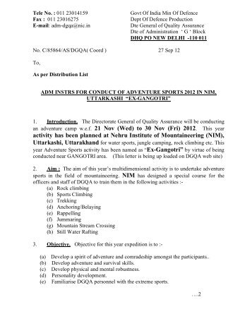 adm instrs for conduct of adventure sports 2012 - Directorate ...