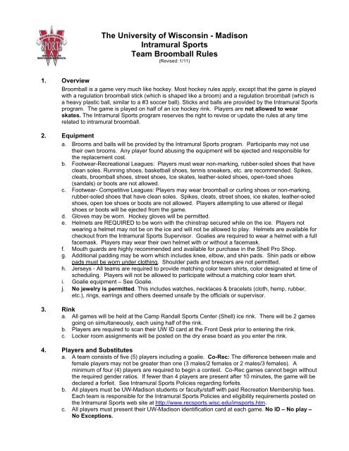 Madison Intramural Sports Team Broomball Rules - Recreational ...