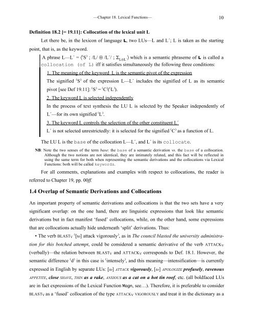 Chapter 18 Lexical Functions: Description of Lexical Relations in a ...