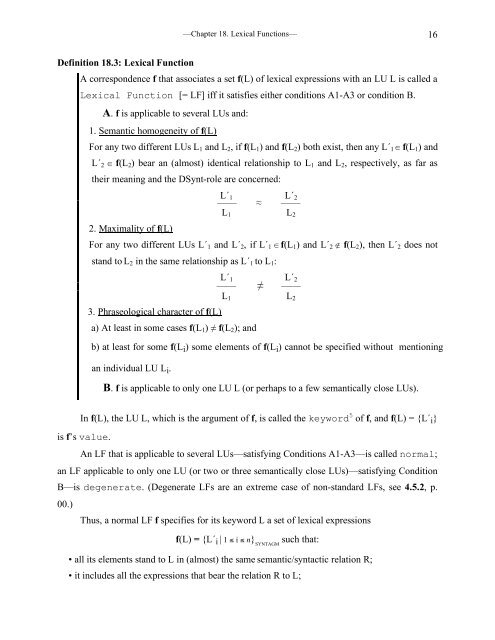Chapter 18 Lexical Functions: Description of Lexical Relations in a ...