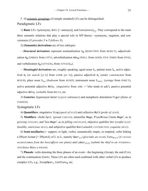 Chapter 18 Lexical Functions: Description of Lexical Relations in a ...