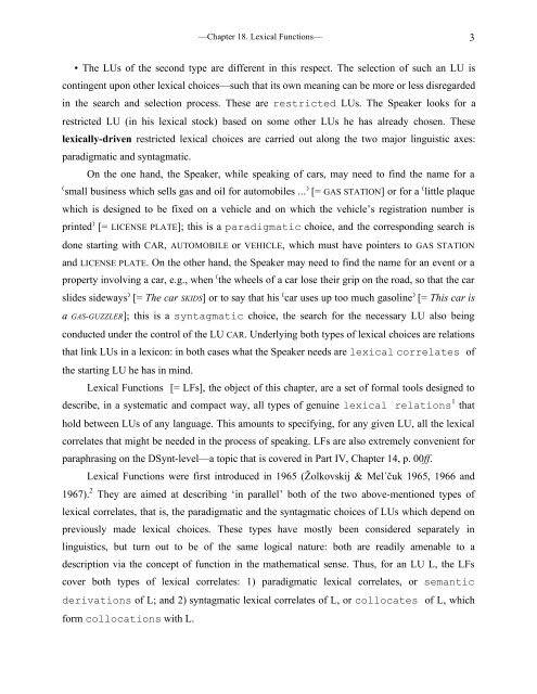 Chapter 18 Lexical Functions: Description of Lexical Relations in a ...