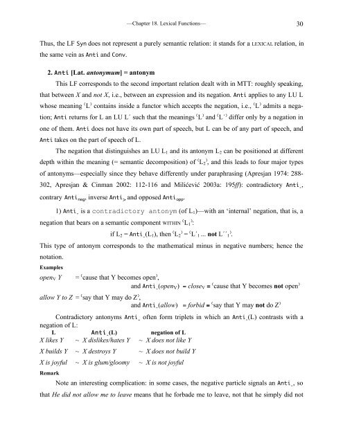 Chapter 18 Lexical Functions: Description of Lexical Relations in a ...