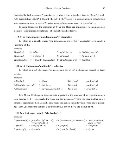 Chapter 18 Lexical Functions: Description of Lexical Relations in a ...