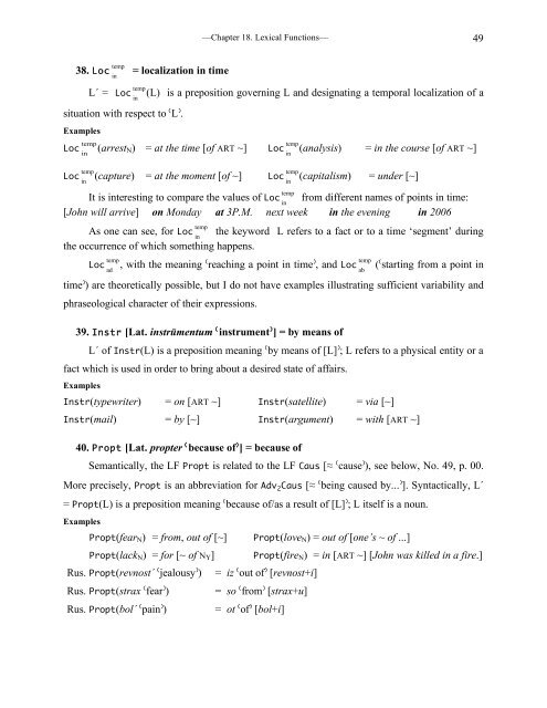 Chapter 18 Lexical Functions: Description of Lexical Relations in a ...