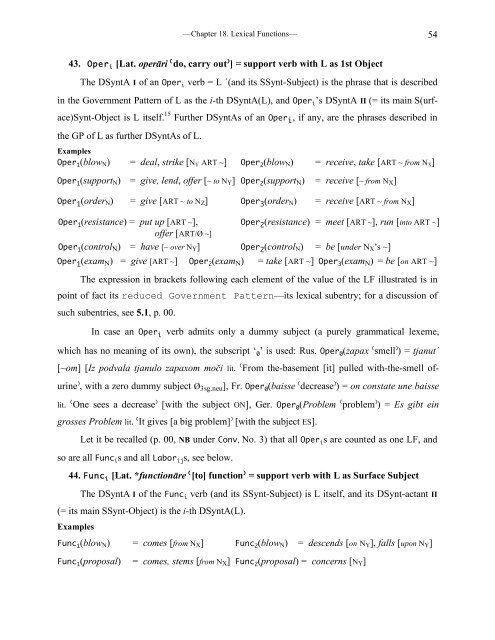 Chapter 18 Lexical Functions: Description of Lexical Relations in a ...