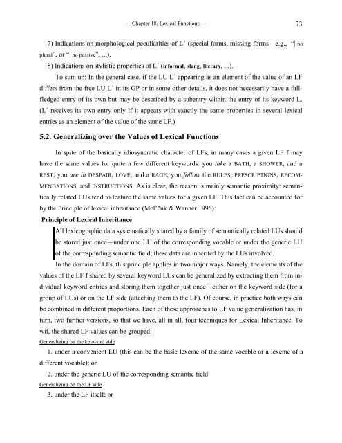 Chapter 18 Lexical Functions: Description of Lexical Relations in a ...