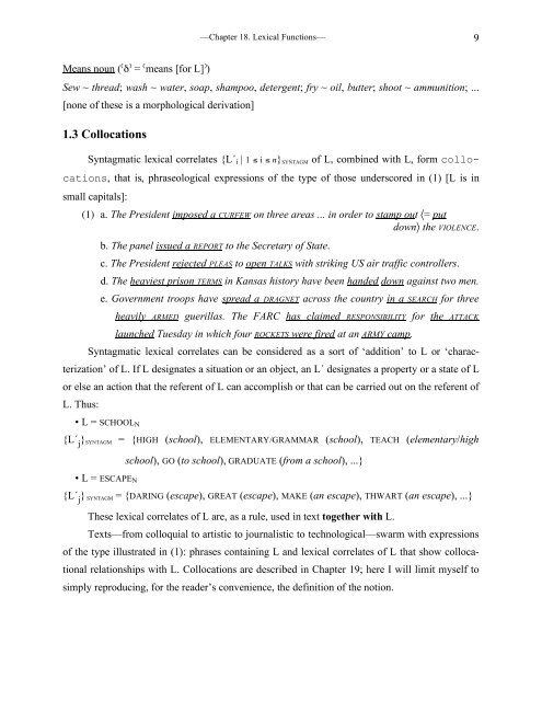 Chapter 18 Lexical Functions: Description of Lexical Relations in a ...