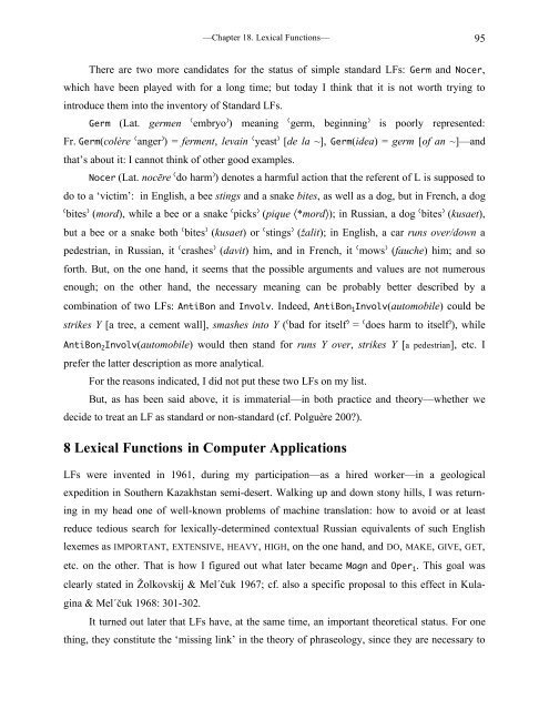 Chapter 18 Lexical Functions: Description of Lexical Relations in a ...