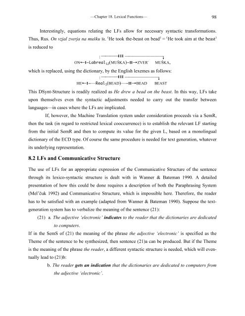 Chapter 18 Lexical Functions: Description of Lexical Relations in a ...