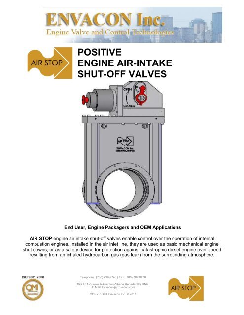 POSITIVE ENGINE AIR-INTAKE SHUT-OFF VALVES - Envacon