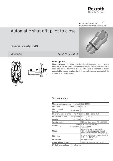Automatic shut-off, pilot to close - Bosch Rexroth