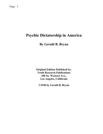 Psychic Dictatorship in America - Orgone Biophysical Research ...