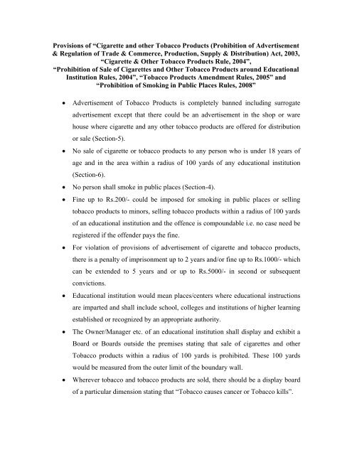 Cigarette and other Tobacco Products (Prohibition of Advertisement